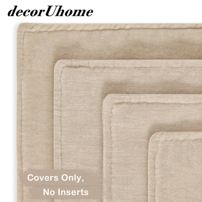 decorUhome Summer Set of 4 Beige Couch Throw Pillow Covers 18x18, Decorative Soft Neutral Chenille Pillow Covers with Elegant Design for Living Room Bed Sofa