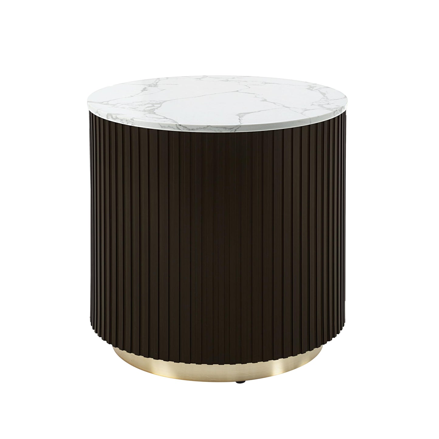 Acme Clayten Wood & Artificial Marble End Table in White & Espresso