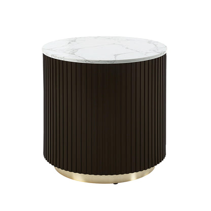 Acme Clayten Wood & Artificial Marble End Table in White & Espresso