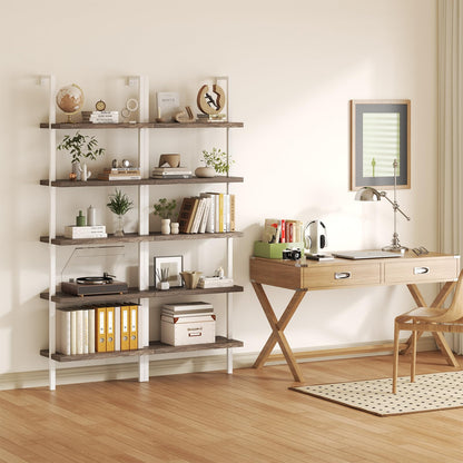 Airynee Ladder Bookshelf, 5 Tier Book Shelf, Wall Mount Bookshelves and Bookcases with Metal Frame, Anti Dump, Tall Bookcase for Living Room, Home Office, Bedroom Gray 3pcs