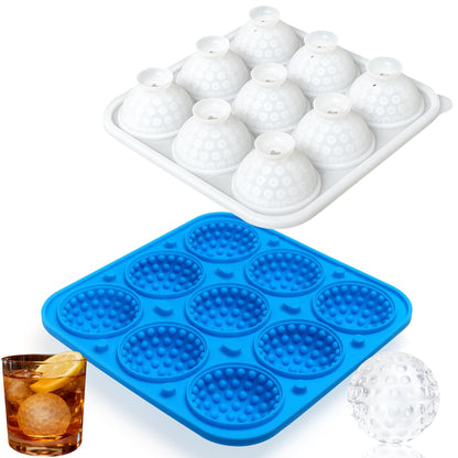 Sidosir 2" Large Golf Ice Cube Ball Silicone Molds with Lid, 9-Cavity 3D Golf Gifts Ball Ice Maker Mold for Whiskey and Cocktails