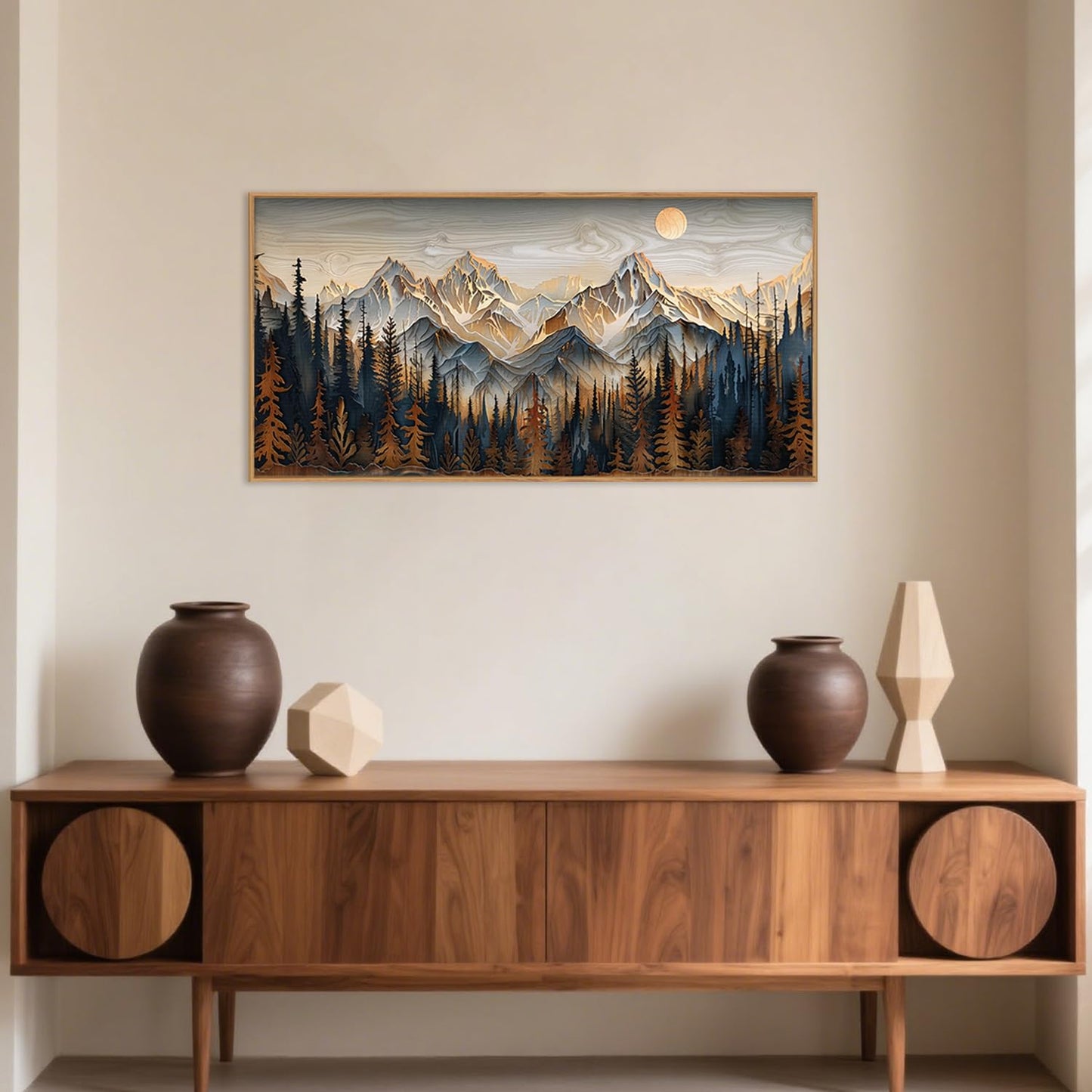 Celestdeco Mountain Wood Framed Canvas Wall Art Set,Rustic Pine Trees Wall Painting,Boho Ridge Scenery Wall Decor,Natural Sun Landscape Art Print for Living Room,Bedroom,Dining Room,Office-20 x40 x1