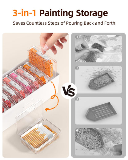 Redtwo 60pcs Diamond Painting Storage Containers Trays with Two Layers, 3-in-1 Diamond Painting Trays with Lids, Diamond Art Accessories, Diamond Art Drills Storage & Line-Up
