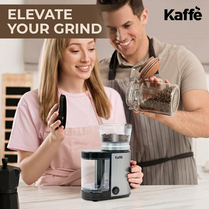 Kaffe Electric Burr Coffee Grinder (5.5oz) with Adjustable Coarseness Settings, Precision Coffee Bean Grinder (Silver)