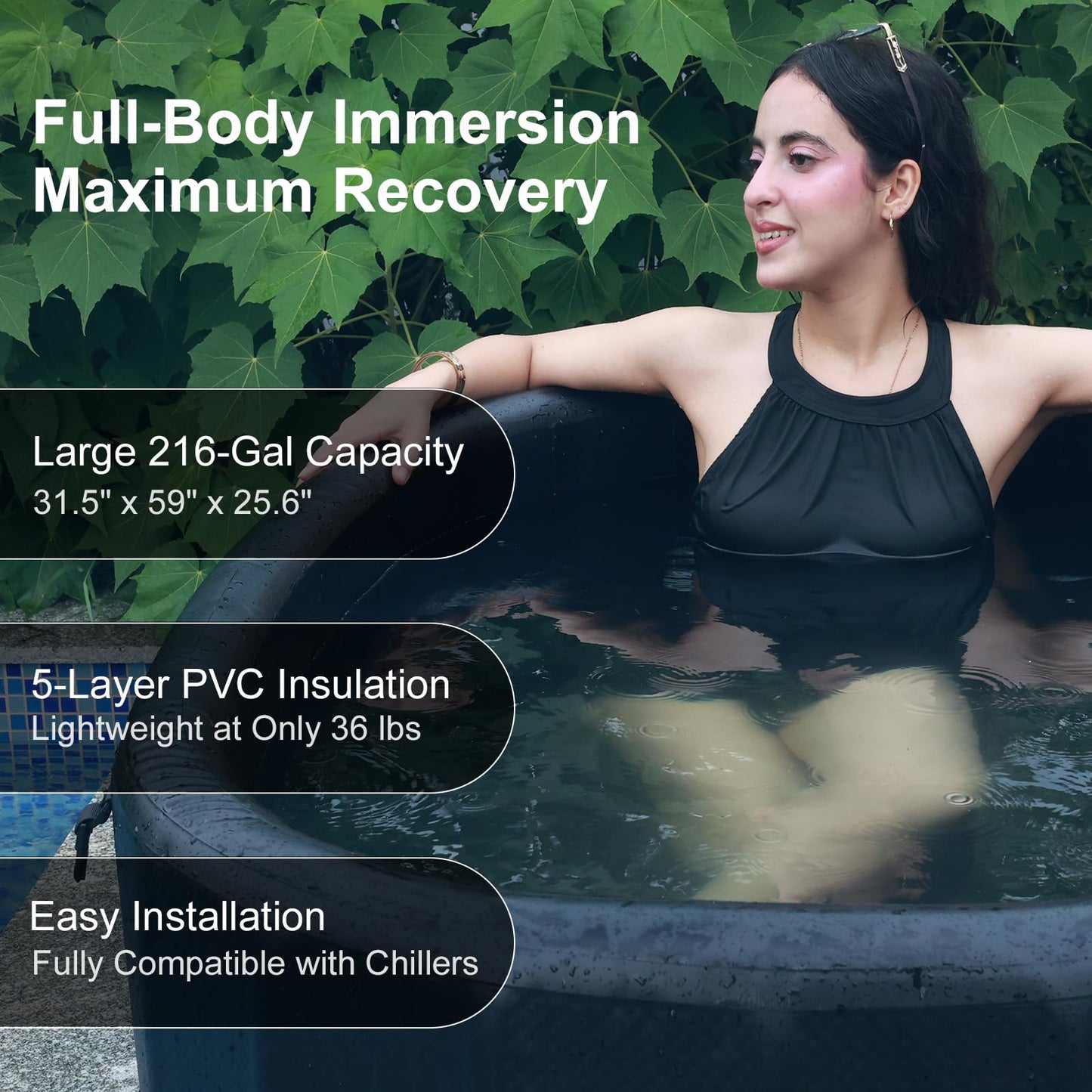 1HP Ice Bath Chiller & Cold Plunge Tub Kit, Cold Plunge Chiller with External Pump & Filter, 216 Gal Oval Ice Bath Tub, XXL Cold Plunge Tub with Water Chiller for Cold Therapy Recovery