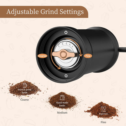 ELMWAY Stainless Steel Burr Hand Coffee Grinder by ELMWAY - Durable Manual Coffee Grinder with Glass Jar, Adjustable Grind Setting, Portable for Travel & Home, Gifts for Coffee Lovers - Black