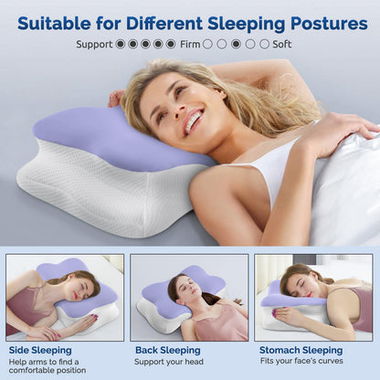 Cervical Neck Pillow, Ergonomic Side Sleeper Pillow for Neck Support, Cooling Memory Foam Pillows for Sleeping, Contour Orthopedic Bed Pillows for Side Back Stomach Sleepers with Removable Pillowcase
