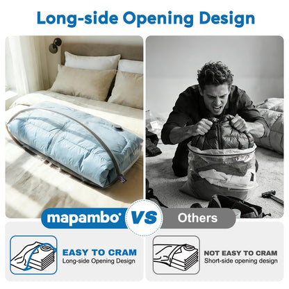 Mapambo Travel Vacuum Bags with -60000Pa LED Electric Pump, 15 Pack Vacuum Seal Bags for Clothing Travel in 3 Combo sizes, Space Saver Vacuum Storage Bags, Saving up to 80% of Space (15 Combo Size)