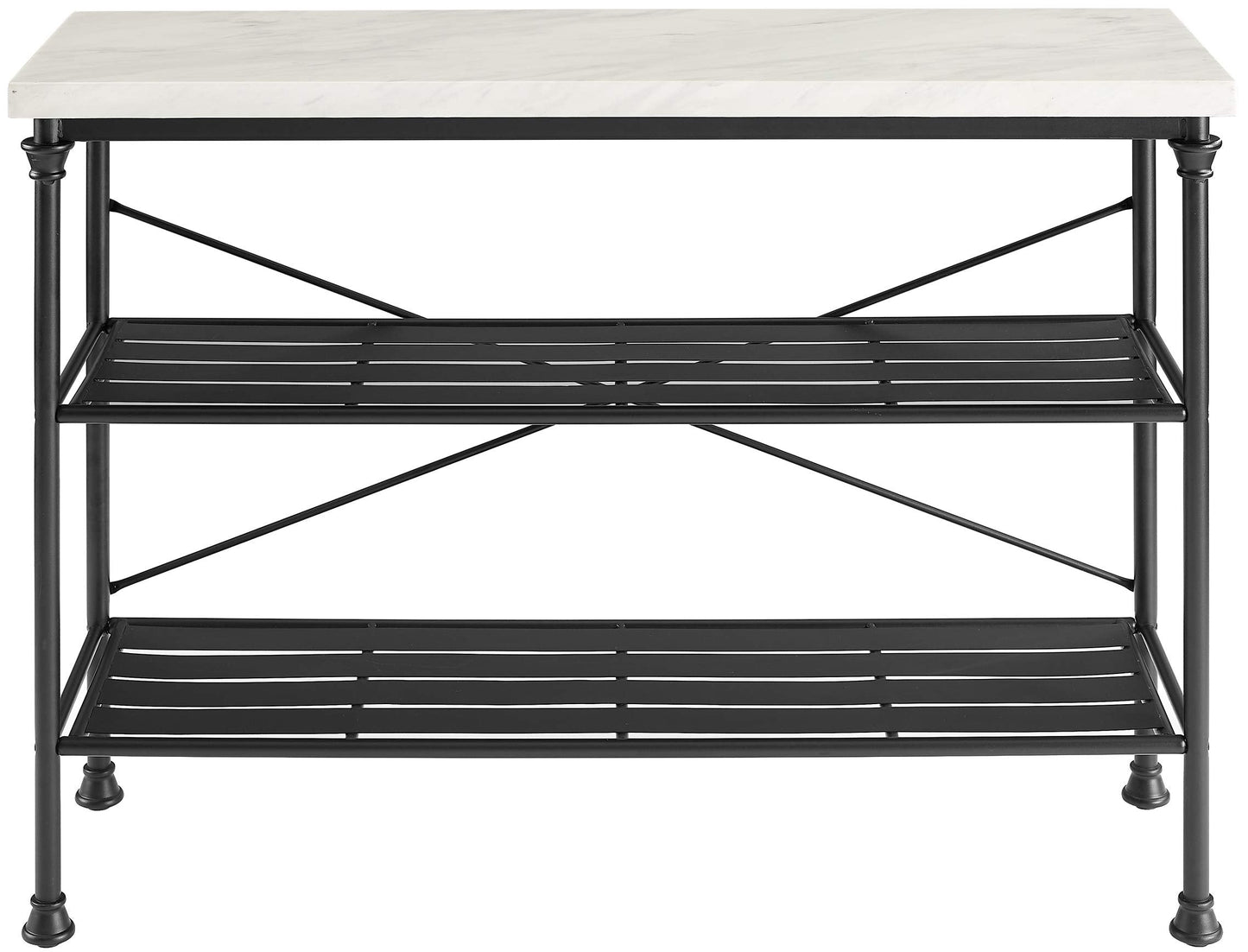 Crosley Furniture Madeleine Sofa Console Table with Storage Shelves for Hall, Entryway, or Living Room, Steel with Faux Marble Top
