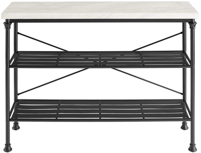 Crosley Furniture Madeleine Sofa Console Table with Storage Shelves for Hall, Entryway, or Living Room, Steel with Faux Marble Top