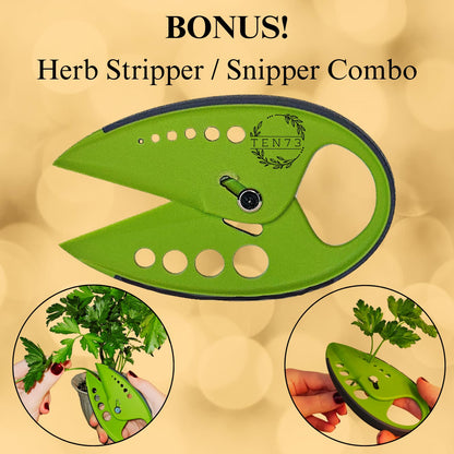 TEN73 2-in-1 5-Blade Herb Scissors & Herb Stripper Set | 10-Hole Leaf stripper Stem Remover + Stainless Steel Herb Shears with Safety Cover & Cleaning Comb | Dishwasher Safe Kitchen Tool for all Herbs