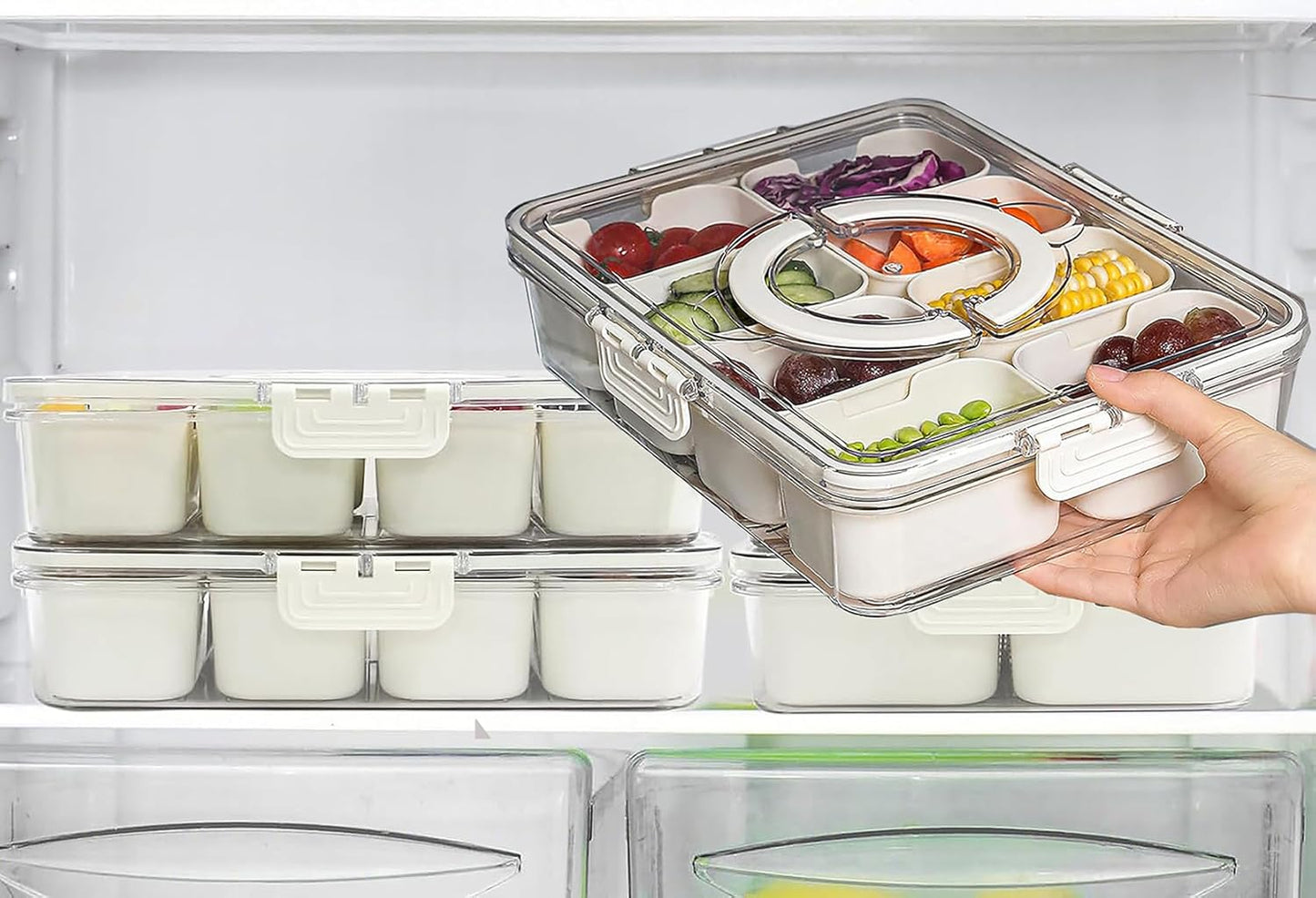 Divided Snack Tray with Lid and Handle, Portable Snack Containers for Fruit, Candy, Veggies, Perfect for Party & Travel