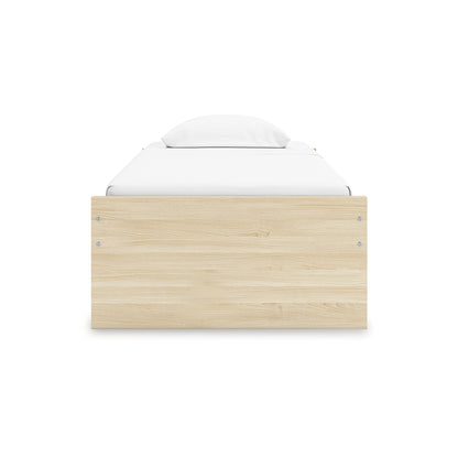 Signature Design by Ashley Onita Scandinavian 2-Drawer Twin Platform Bed with 1 Side Storage, Foundation or Box Spring Not Needed, Light Brown