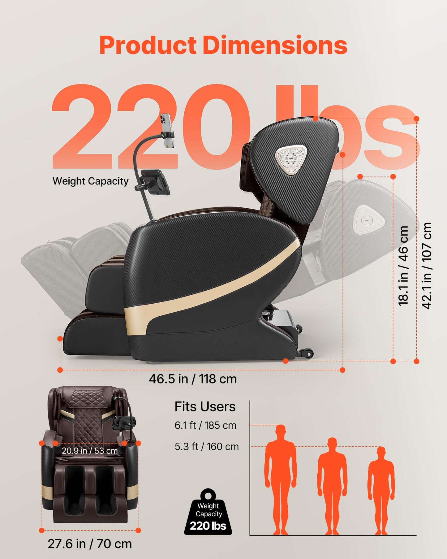 VEVOR Massage Chair, Zero Gravity Full Body Massage Chair with 10-Point Rollers, 5 Automatic Modes, 8 Airbags, Waist & Leg Heating, Bluetooth Speaker, Touchscreen Control, for Home and Office Use