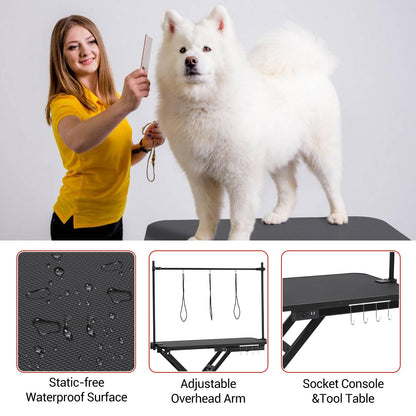 PioneerWorks Electric Dog Grooming Table, Height Adjustable (9.4"-39.4") Pet Grooming Table with Leveling Wheels, X-Lift, Anti-Slip Tabletop, 47" Heavy Duty Dog Grooming Station, Black