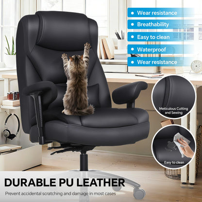 Big and Tall Office Chair - 650LBS Ergonomic Desk Chair, Leather High Back Executive Office Chairs, Plus Size High Back Desk Chair with Thick Cushion & Wide Seat, Heavy Duty Computer Gaming Chair