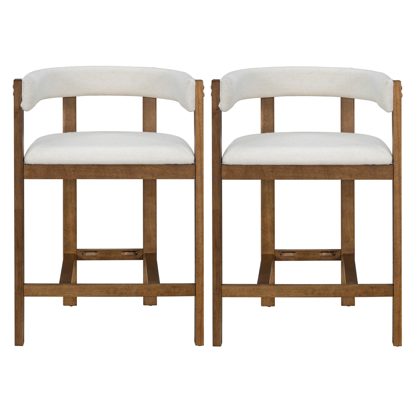 Christopher Knight Home Set of 2 Rylan Modern Fabric Upholstered Dining Room Counter Height Barstools,Kitchen Island Rubberwood Counter Stool,Armchair with Footrest+Curved Backrest,Beige+Walnut