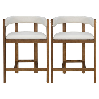 Christopher Knight Home Set of 2 Rylan Modern Fabric Upholstered Dining Room Counter Height Barstools,Kitchen Island Rubberwood Counter Stool,Armchair with Footrest+Curved Backrest,Beige+Walnut