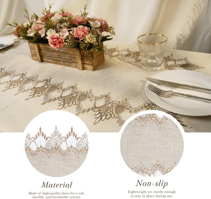 36 Inches 16 36 Inch) Phantomon Neutral Linen Table Runner Beige Embroidered Runner Lace Centerpiece for Dresser Tops
