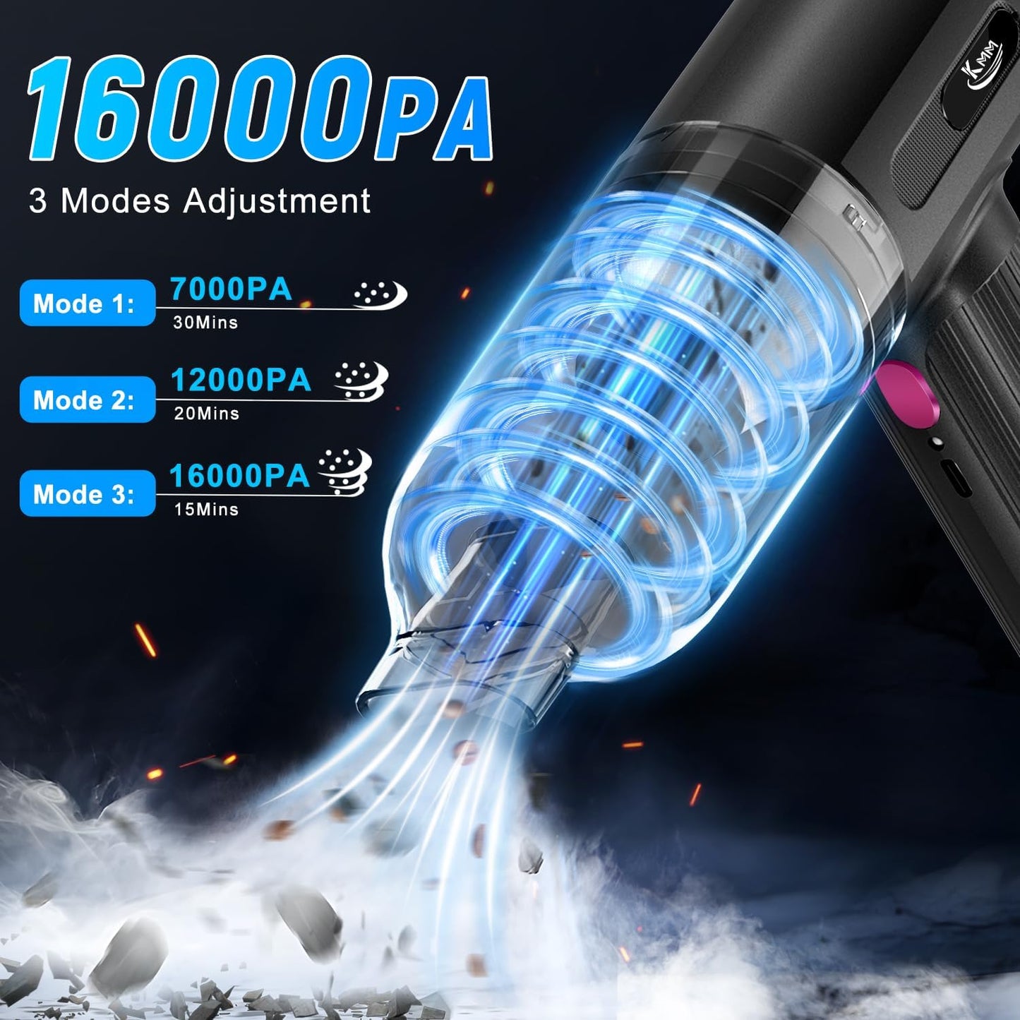 KMM Handheld Car Vacuum Cleaner, 4 in 1 16000Pa Air Duster, 3-Speed Adjustable with LED Light