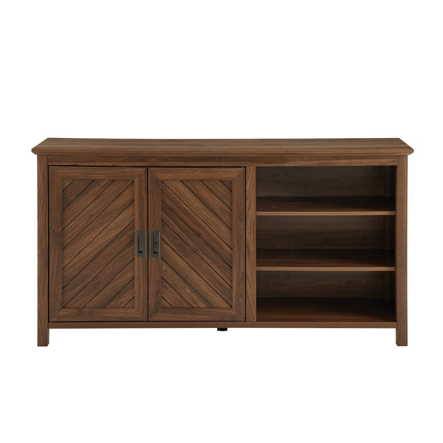 Walker Edison Modern Wood Grooved Buffet Sideboard with Open Storage Entryway Serving Storage Cabinet Doors Dining Room Console, 58 Inch, Dark Walnut