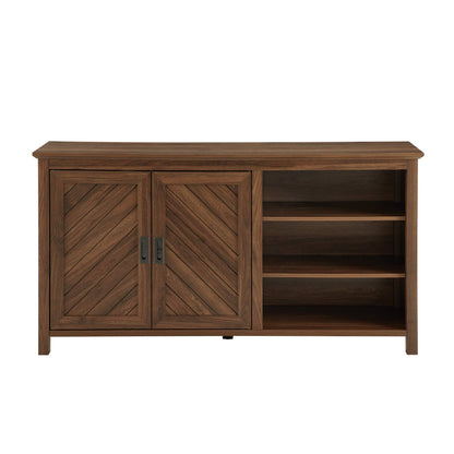 Walker Edison Modern Wood Grooved Buffet Sideboard with Open Storage Entryway Serving Storage Cabinet Doors Dining Room Console, 58 Inch, Dark Walnut