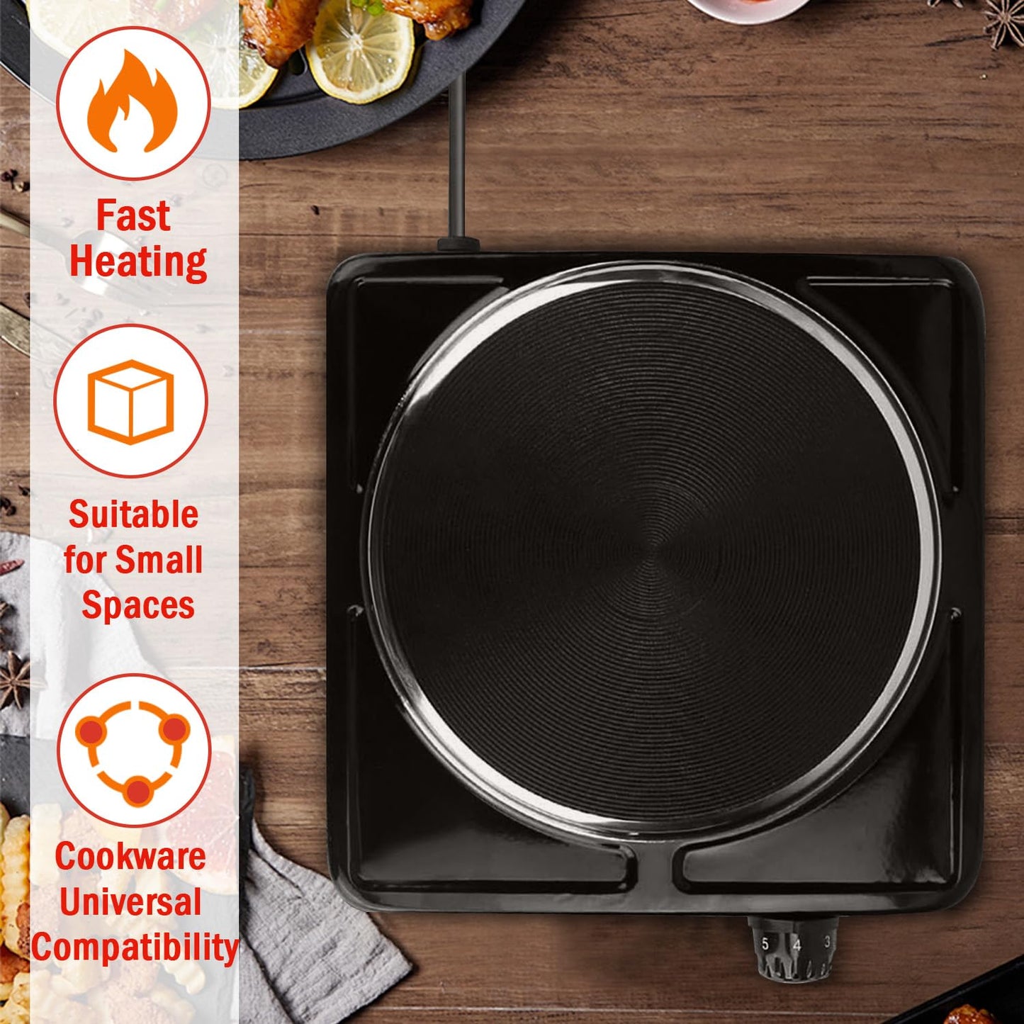 Vivicreate Electric Hot Plate, Portable Countertop Electric Cooktop, Adjustable Temperature Control, 110V Extra Burner for Apartment, Dorm, RV, Small Kitchen (Single Cast Iron Burner)