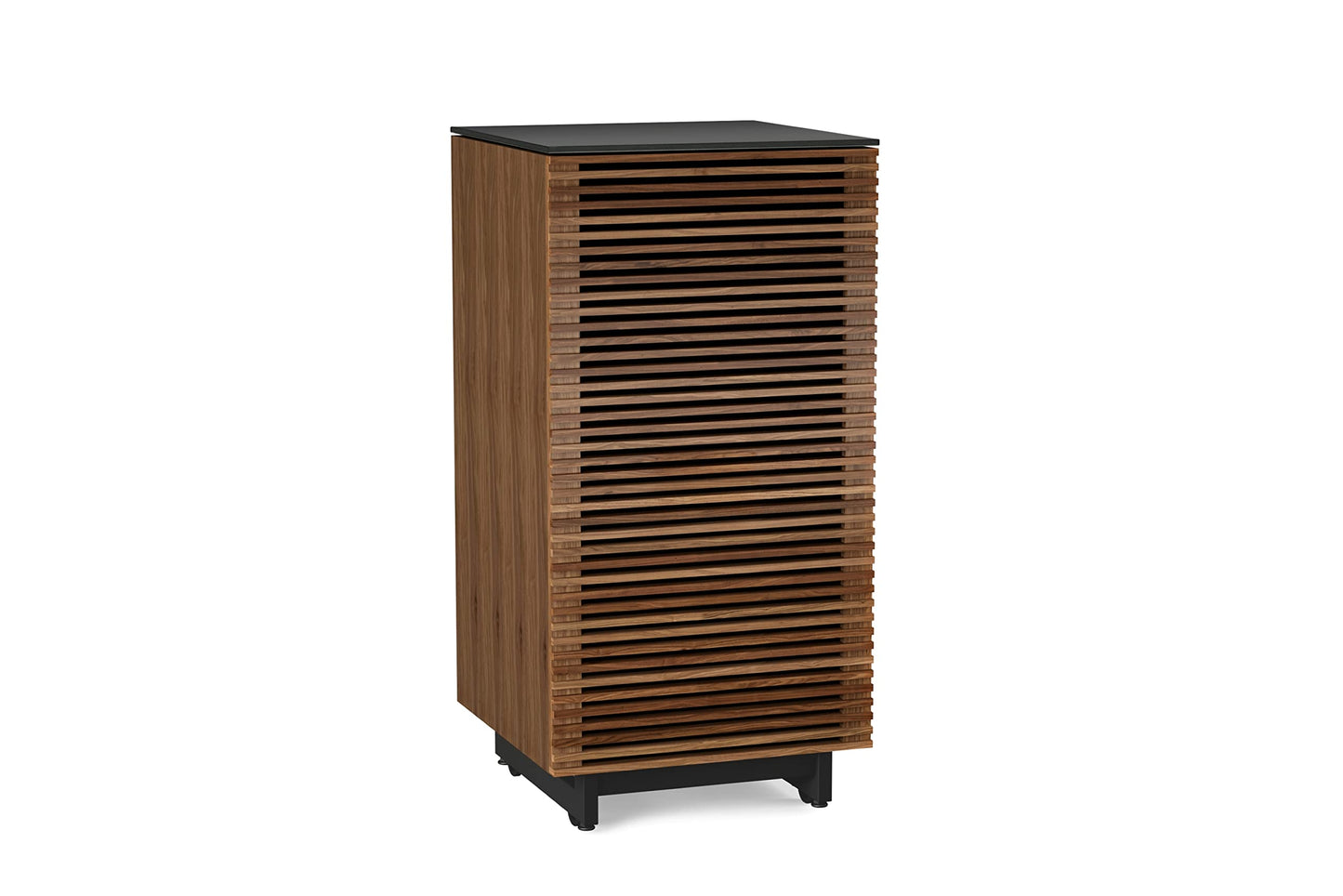 BDI Furniture Corridor 8172-22'' Audio Cabinet with Flow-Through Ventilation, Cable Management, Adjustable Shelves, Louvered Doors, Satin-Etched Tempered Glass Top, Natural Walnut