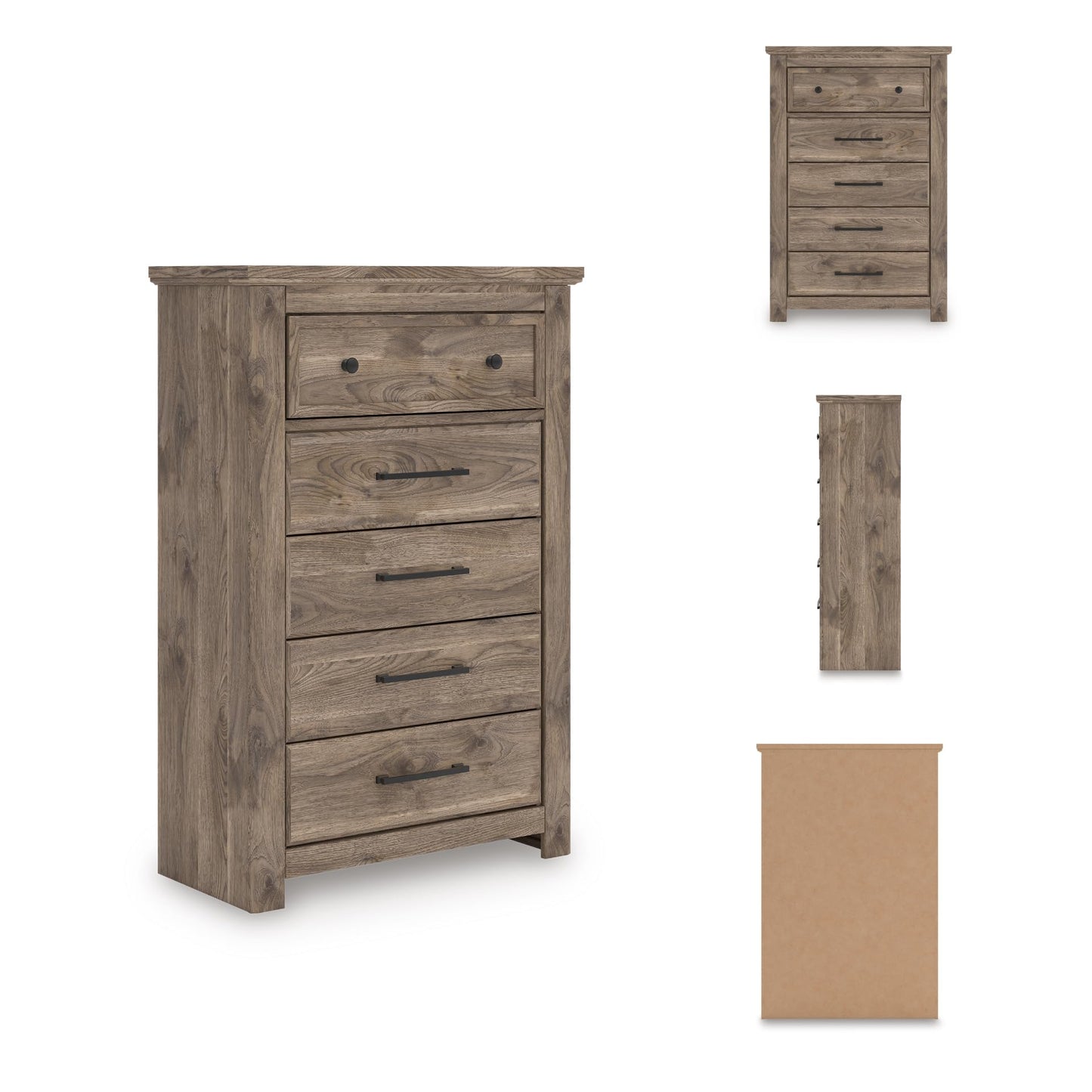 Signature Design by Ashley Stanziford Casual 5-Drawer Chest with Wood Finish, Dark Brown