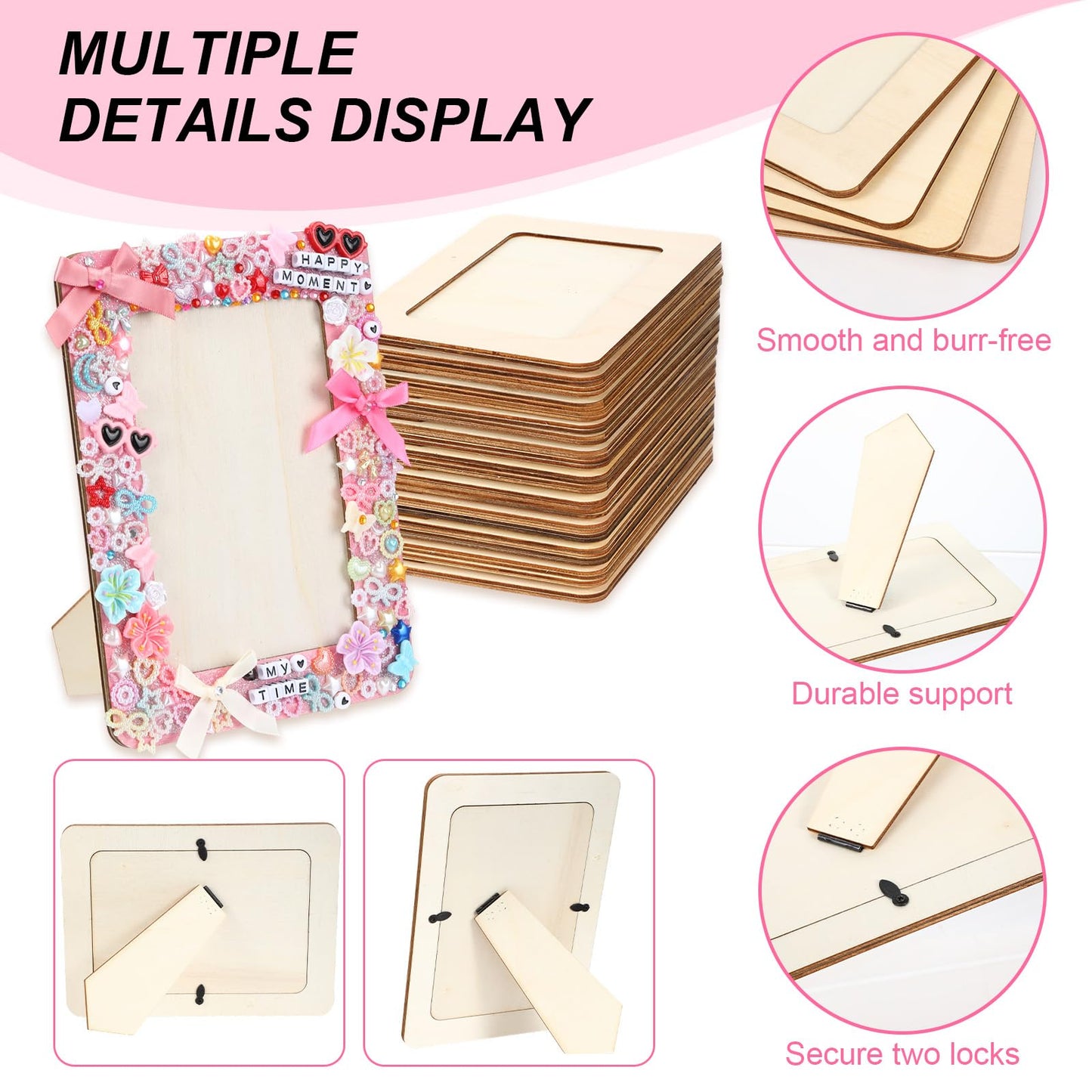 Suncalla DIY Wooden Picture Frames Craft Kit 4 x 6 Inch Wooden Picture Frames with Acrylic Pens Beads Mini Charms Gem Stickers Glitter for Crafts Graduation Birthday Wedding(10 Pcs,Rectangular Shape)