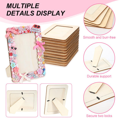Suncalla DIY Wooden Picture Frames Craft Kit 4 x 6 Inch Wooden Picture Frames with Acrylic Pens Beads Mini Charms Gem Stickers Glitter for Crafts Graduation Birthday Wedding(10 Pcs,Rectangular Shape)