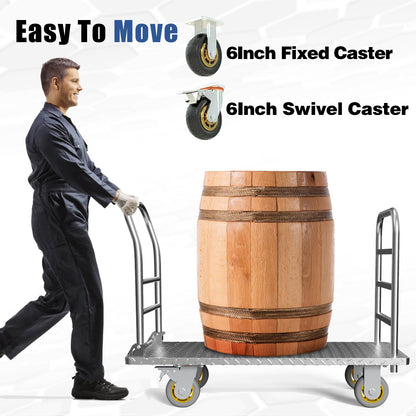Platform Truck Cart with Detachable Baffle Guardrail,Heavy Duty 48x24 Inch Flatbed Cart with 2000 LBS Weight Capacity and 6In Swivel Caster Transporting Heavy Loads and Barrel with Ease & Efficiency