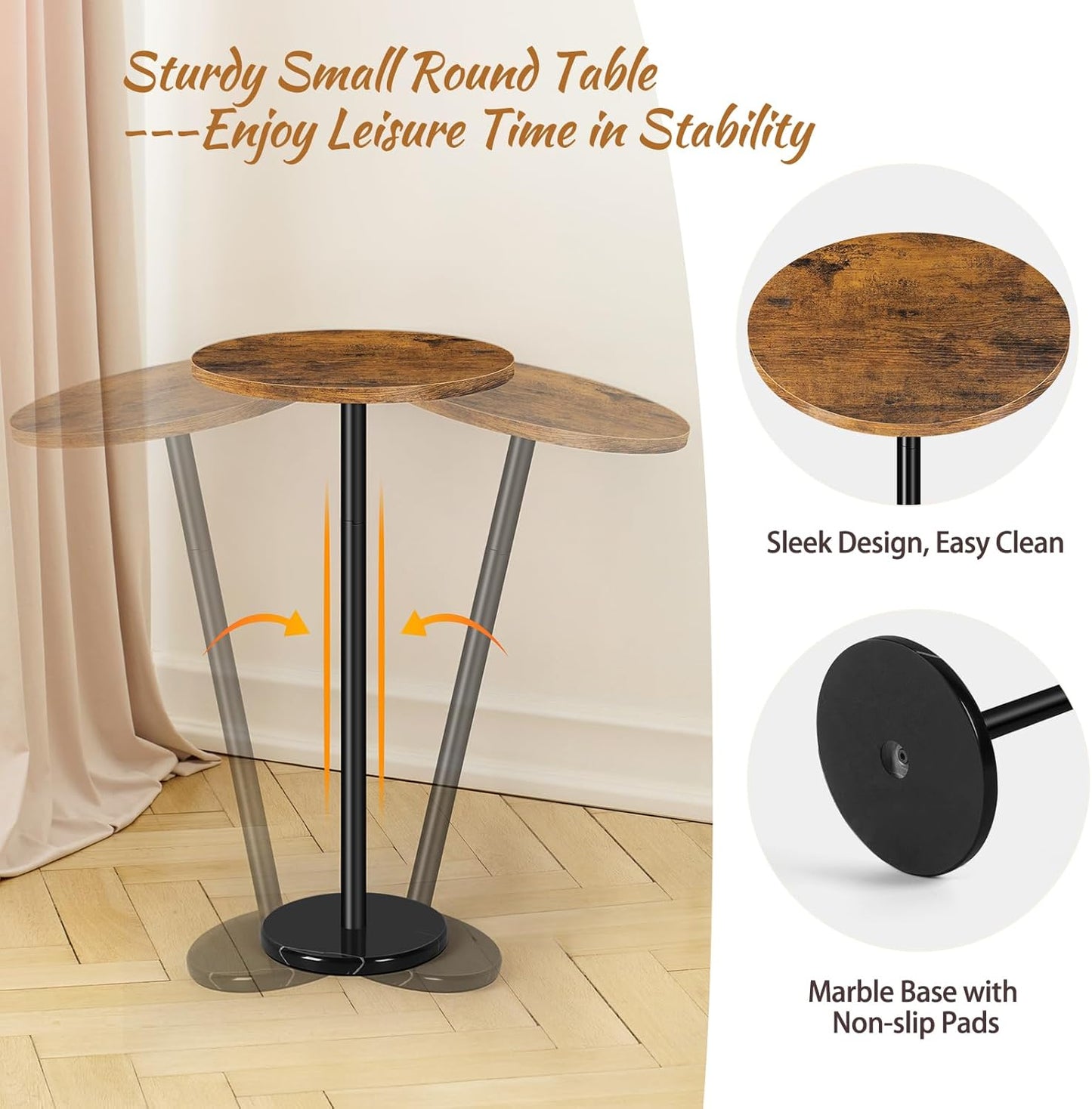 smusei Drink Table Small Side Table with Marble Base Pedestal Side Table Drink Tables for Small Spaces Round End Table