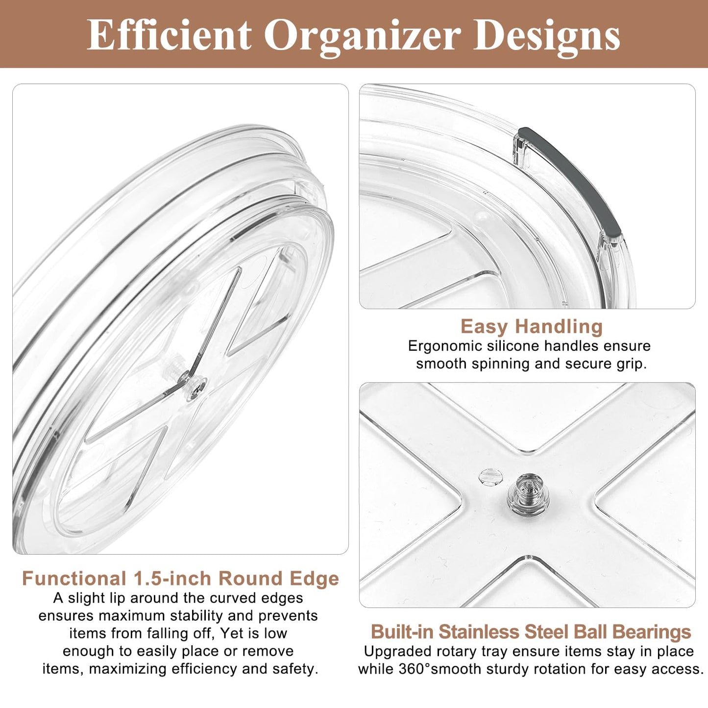 Clear Lazy Susan Organizer Turntable for Cabinet Table Top, 9.25 Inch 2 Pack 360 Rotating Spinning Makeup Organizer for Vanity, Kitchen Storage Rack Heavy-Duty Pantry Spices Tray Countertop Organizer