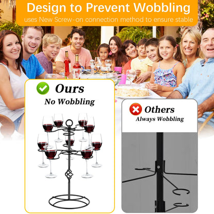 QPIX DIGITAL Wine Glass Rack 2 Tier 10 Holders Wine Glasses Stand, Black Champagne Tower Stand Countertop Tabletop Stemware Rack for Home and Bar Storage,Wine Glass Display Easy Assembly