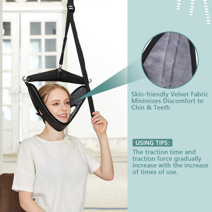 soulern Neck Stretcher Cervical Traction Device for Home Use - Over The Door Cervical Neck Traction Device for Decompression Home Physical Therapy, Portable Neck Traction Device for Neck Pain (Black)