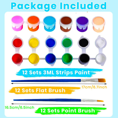12 Pack Mini Acrylic Paint Set, 12 Colors Washable Acrylic Paint Strips with 24Pcs Painting Brushes for Kids&Adults Paint, 168 PCS Kids Painting Kit for Birthday Party Favor, Classroom, Art Gift