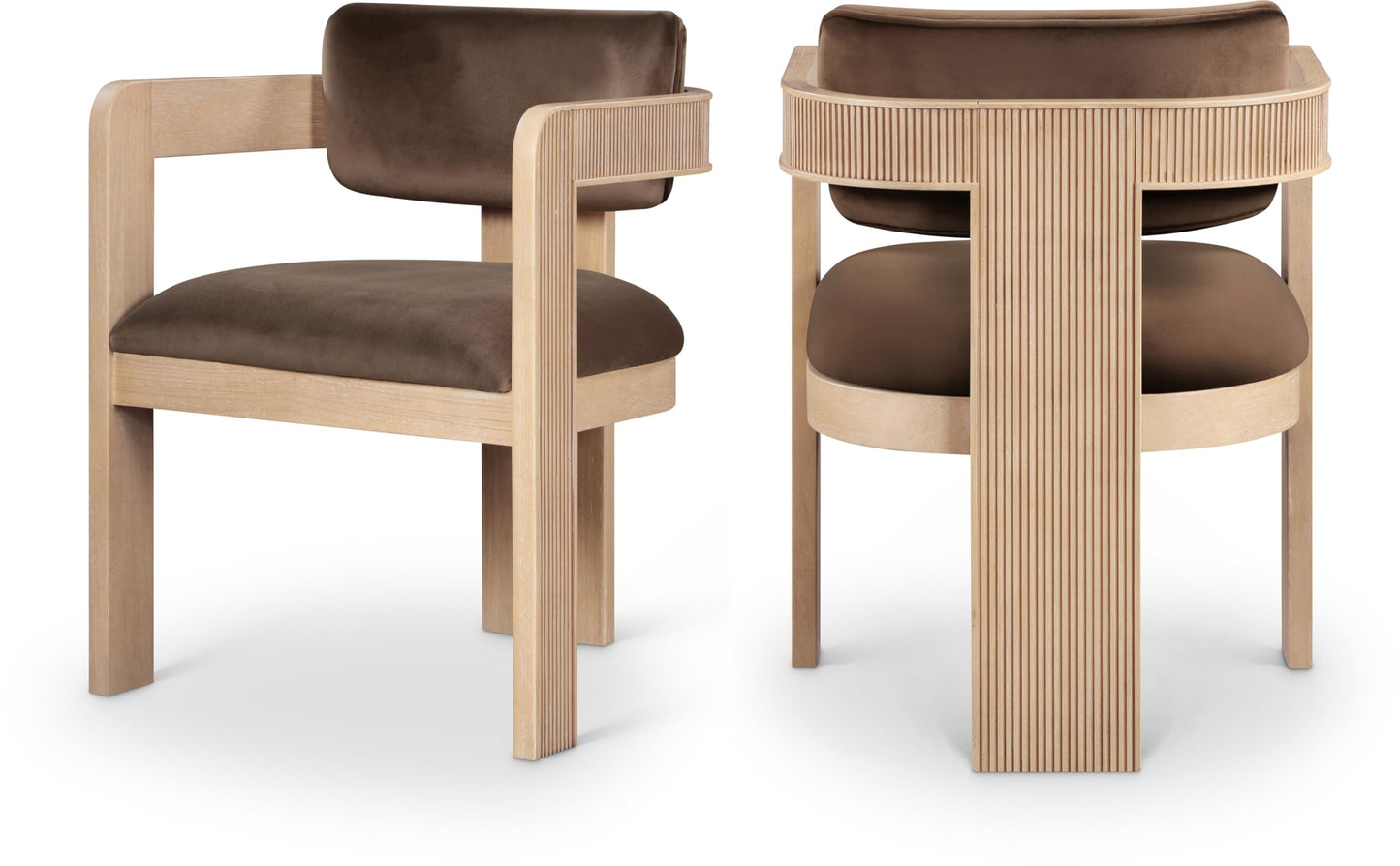 Meridian Furniture 11094Brown-C Sacha Collection Art Deco Dining Chair, Ultra Luxe Brown Velvet, 460 GSM Velvet, Solid Fluted Wood Natural Finish, 22.5" W x 22" D x 31" H, Brown, Set of 2
