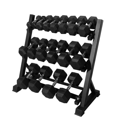 RITFIT Rubber Hex Dumbbells Set with Rack, 180-780LB Heavy-Duty Cast Iron Core, Knurled Chrome Handle, Space-Saving Storage Rack for Home Gym Strength Training