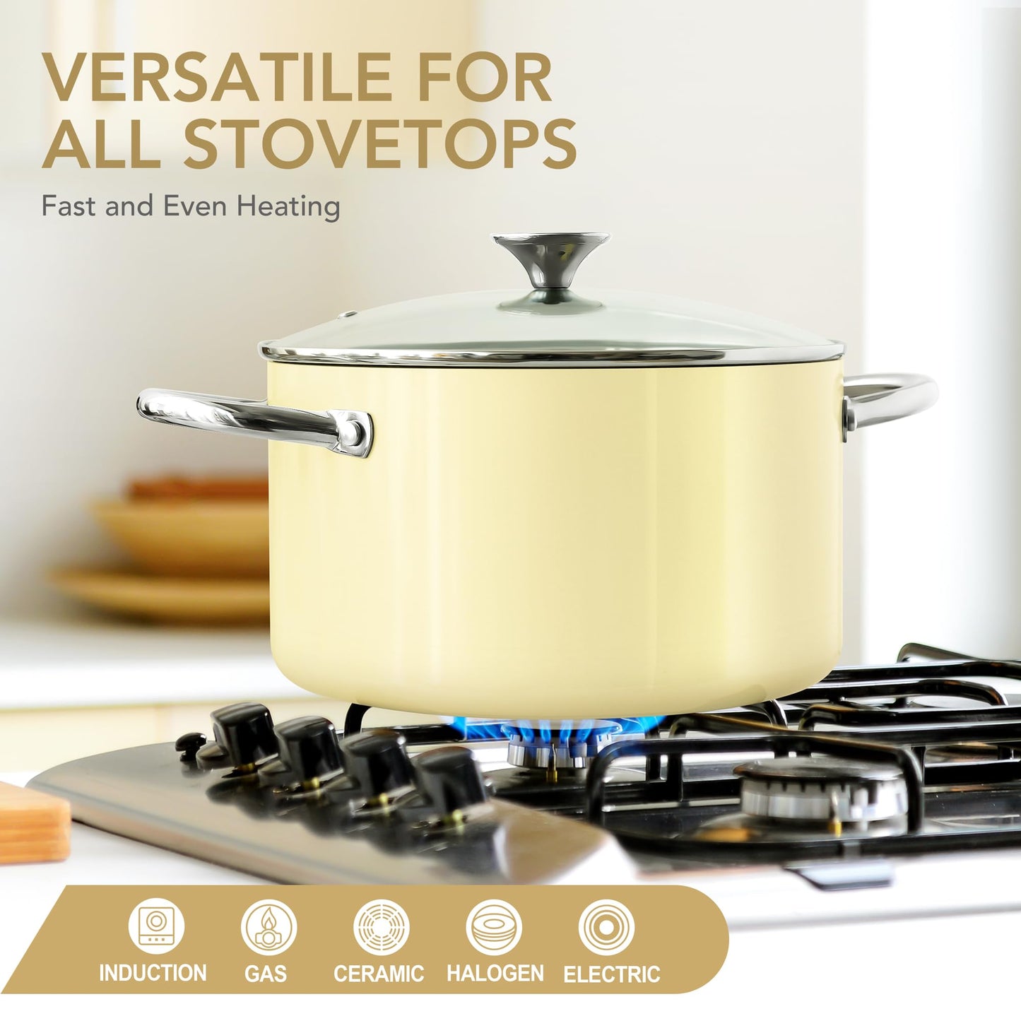 MICHELANGELO Stock Pot with Lid, 6 Quart Soup Pot with Ceramic Coating, Nonstick Ceramic Cooking Pot, Induction Compatible Stockpot - 6QT, Beige