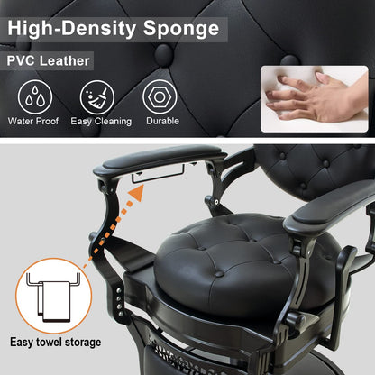 Nazalus Barber Chair Hair Salon Chair,Heavy Duty 700 LBS, for Hair Stylist Barber Beauty Tattoo Massage(Black Round)