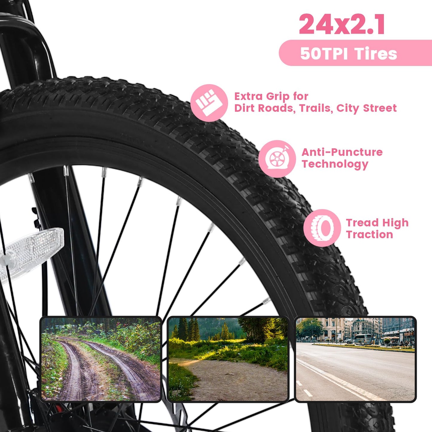 Ecarpat Women's Mountain Bike 24 Inch Wheels, 21-Speed Trail Commuter City Mountain Bikes, 15" Carbon Steel Frame Female Bicycles Disc Brakes Front Fork, Pink