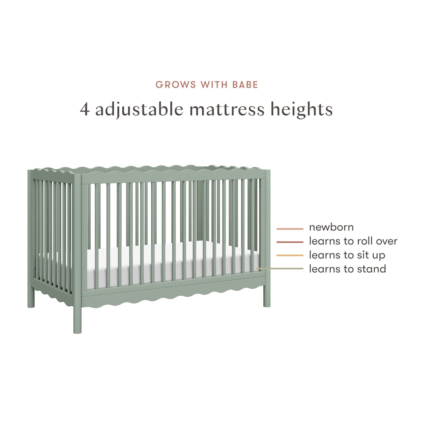 Babyletto Swell 4-in-1 Convertible Crib with Toddler Bed Conversion Kit in Light Sage, Greenguard Gold Certified, Made of 100% Solid Wood
