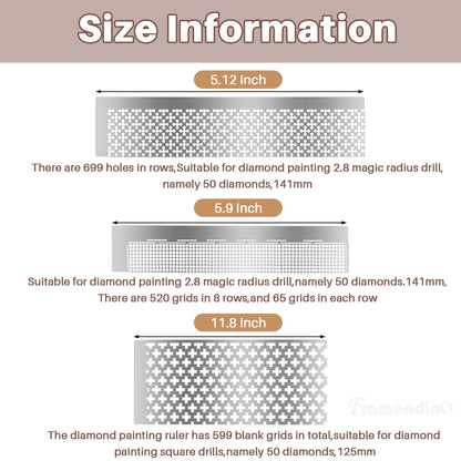 Framendino, 6 Pack Ruler Stainless Steel Diamond Mesh 216 400 599 520 699 800 Blank Grids DIY Drawing with 2 Pieces Fix Tool for Art Crafts
