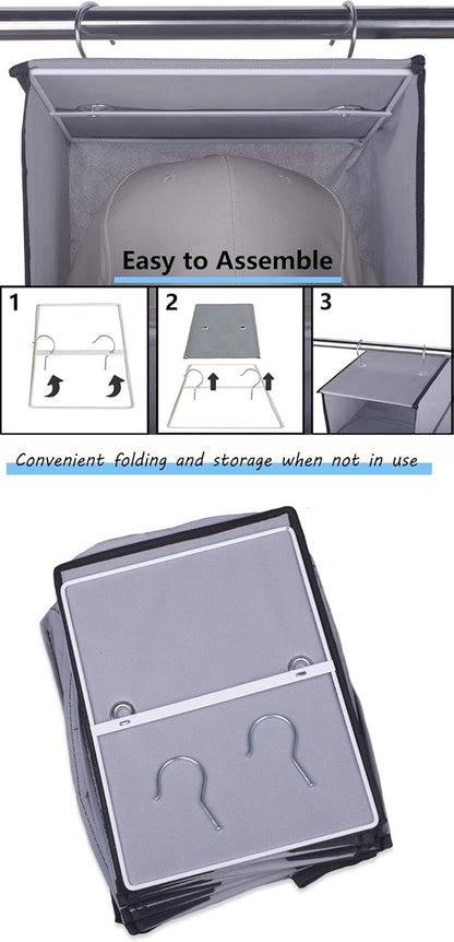 GRANDAN Hat Rack with Upgrade Metal Hooks, 10 Shelf Hanging Closet Organizer for Baseball Caps, Gray
