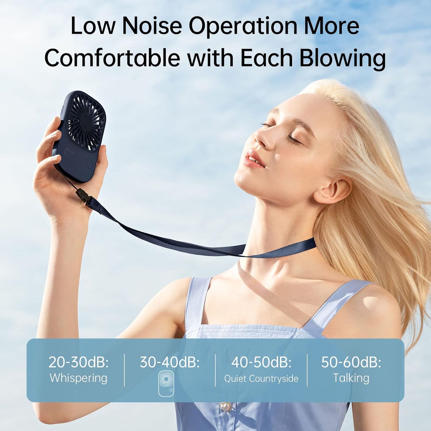 JISULIFE Handheld Mini Lash Fan with Bracket, Portable USB Rechargeable Makeup/Eyelash Fan with 3 Speeds for Women, Blue
