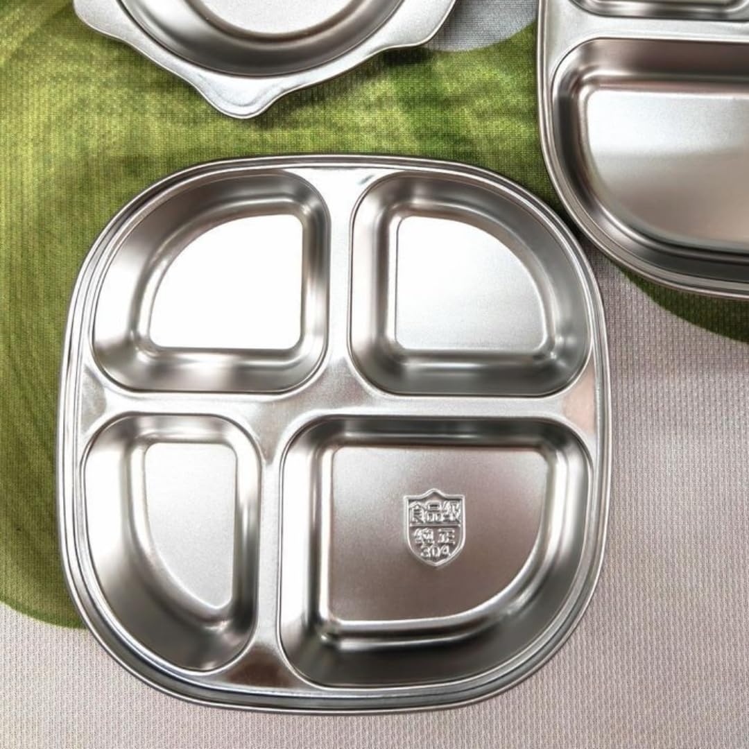 5-Pack Stainless Steel Divided Plates with Lids – Adults Portion Control Meal Trays – BPA-Free, Non-Toxic, Shatterproof – 4 Sections for Balanced Meals, Weight Loss, School, Travel – Dishwasher Safe