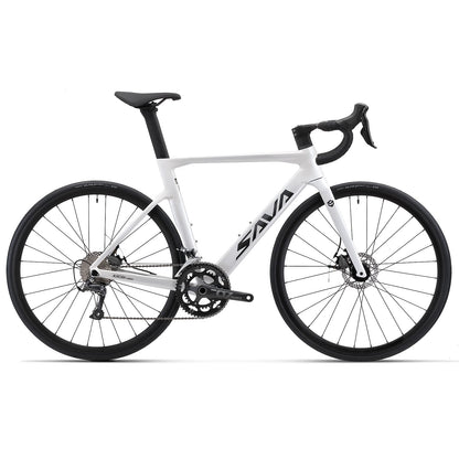 SAVADECK Carbon Disc Road Bike, Integrated Design Racing Bicycle Carbon Frame Carbon Fork with Shimano SORA R3000 Derailleur System 18 Speed Disc Brake Road Bike for Men or Women(White,56cm)