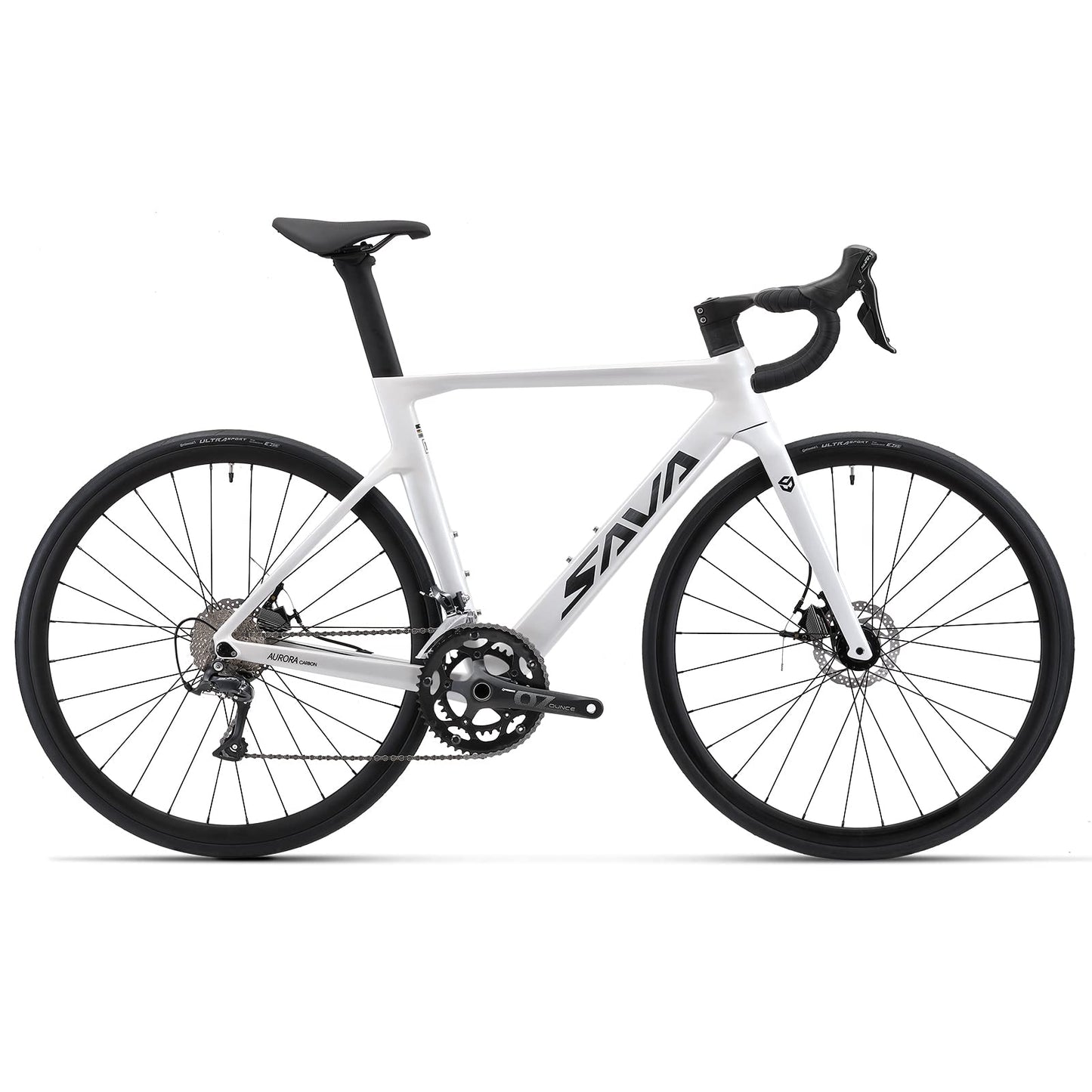 SAVADECK Carbon Disc Road Bike, Integrated Design Racing Bicycle Carbon Frame Carbon Fork with Shimano SORA R3000 Derailleur System 18 Speed Disc Brake Road Bike for Men or Women(White,54cm)