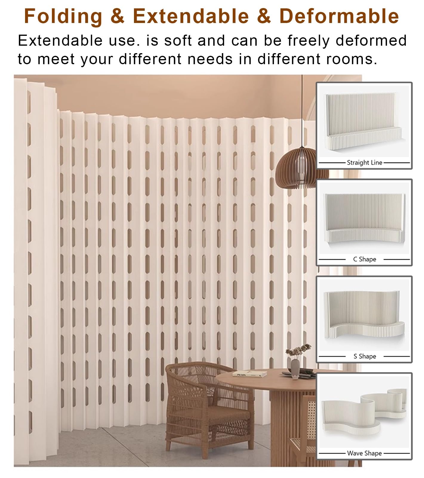 uhyOHF Portable Folding - 78"x17"x63" Temporary Room Divider for Offices & Studios - Lightweight Paper Partition for Enhanced Privacy and Space Management,Blanc-157x17x63in